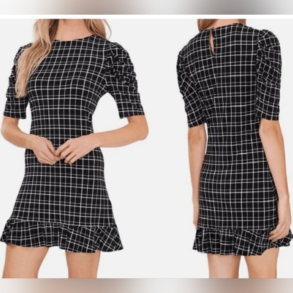 CeCe Black and White Checkered Mini Dress